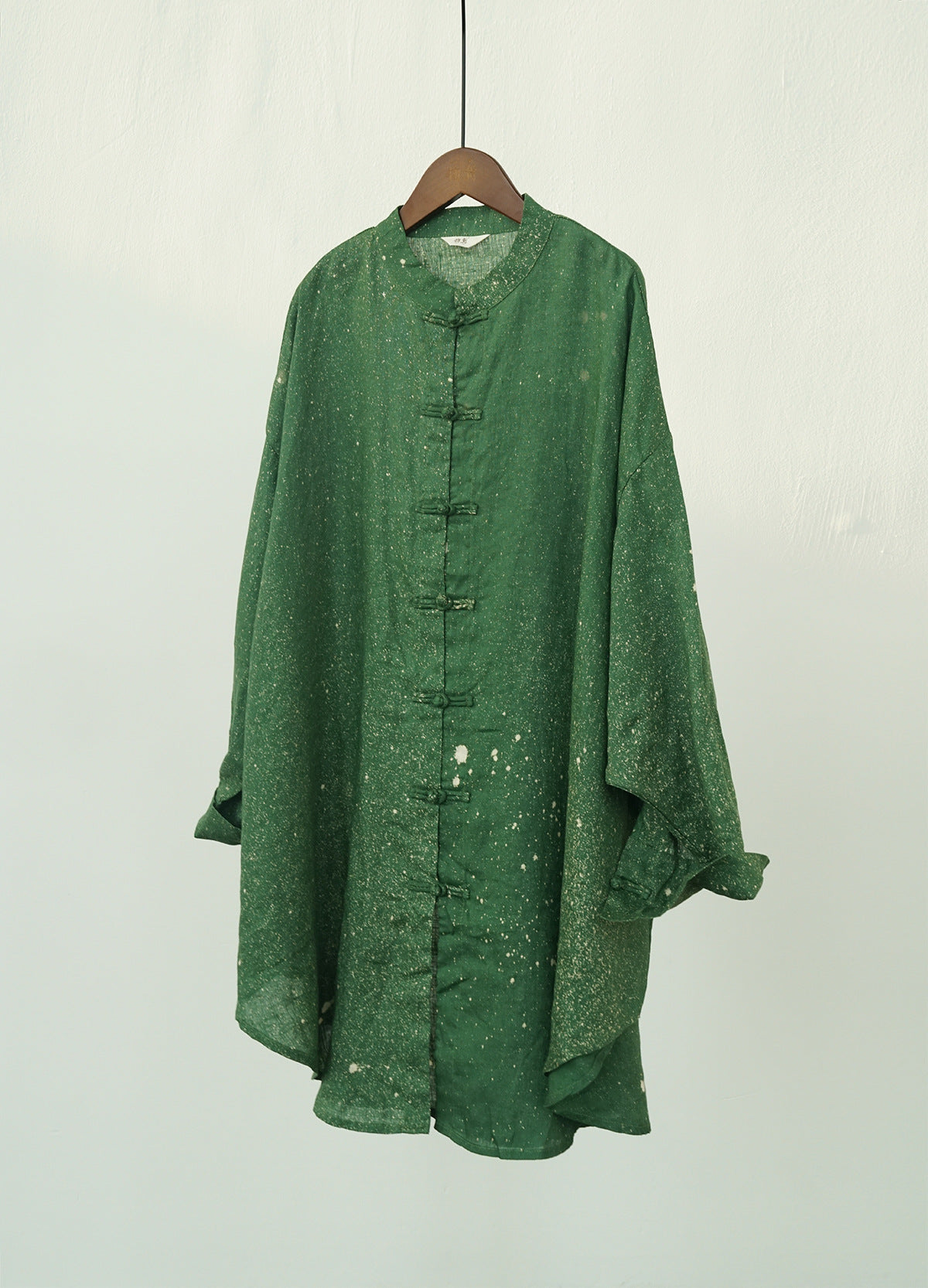 retro art splash ink printing linen Chinese loose coat, Guochao placket silhouette shirt S22293