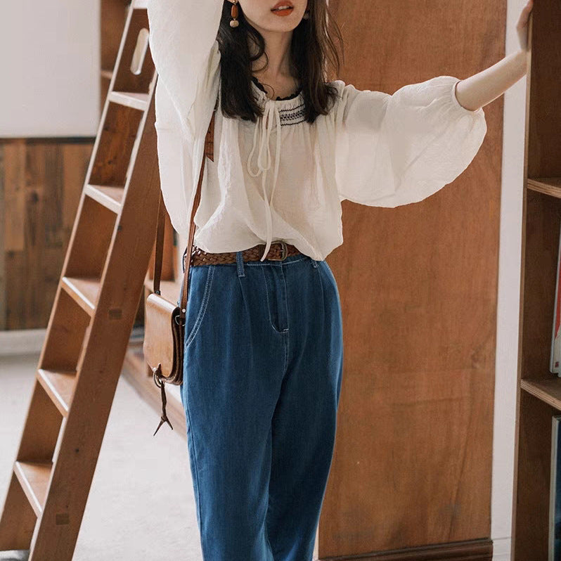 VLOVELAW Ethnic Style Retro Design Sun-Proof Chiffon Shirt for Women Spring/Summer New Top Thin Super Fairy Shirt