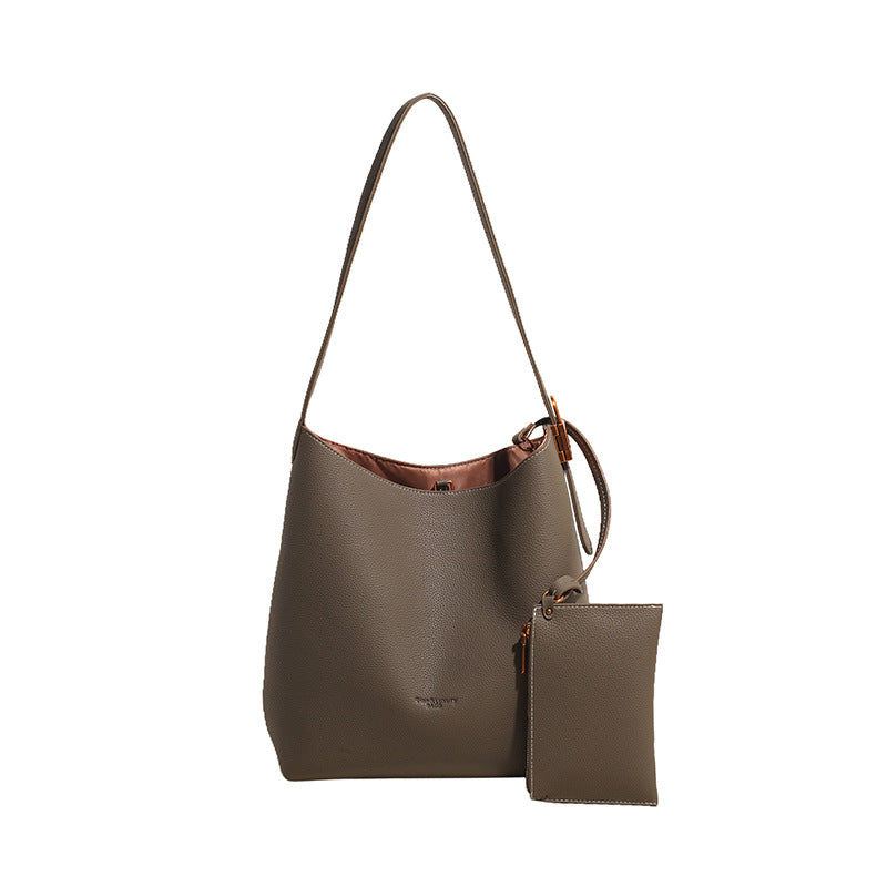 VLOVELAW 2025 Soft-faced large-capacity bag women's popular new shoulder bag simple retro high-end texture commuter messenger bucket bag