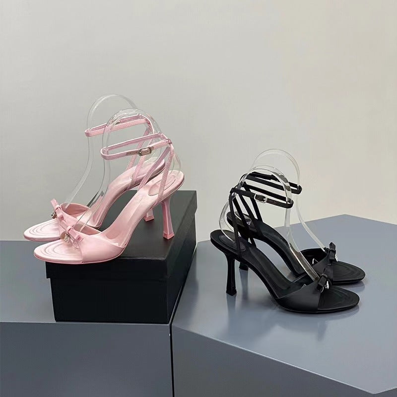 VLOVELAW Style Satin High Heel Sandals for Women Summer New Niche High-Grade Ankle-Strap Stilettos Open Toe Sandals for Women