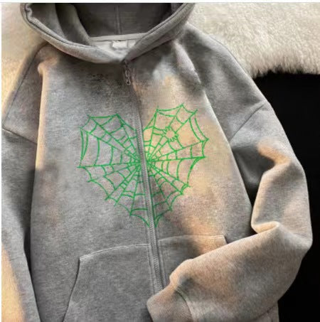 VLOVELAW 2025 Colored Spider Web Street Hip Hop Gothic Harajuku Y2k Black Zipper Hoodie Women, Harajuku Jacket Sweater Women