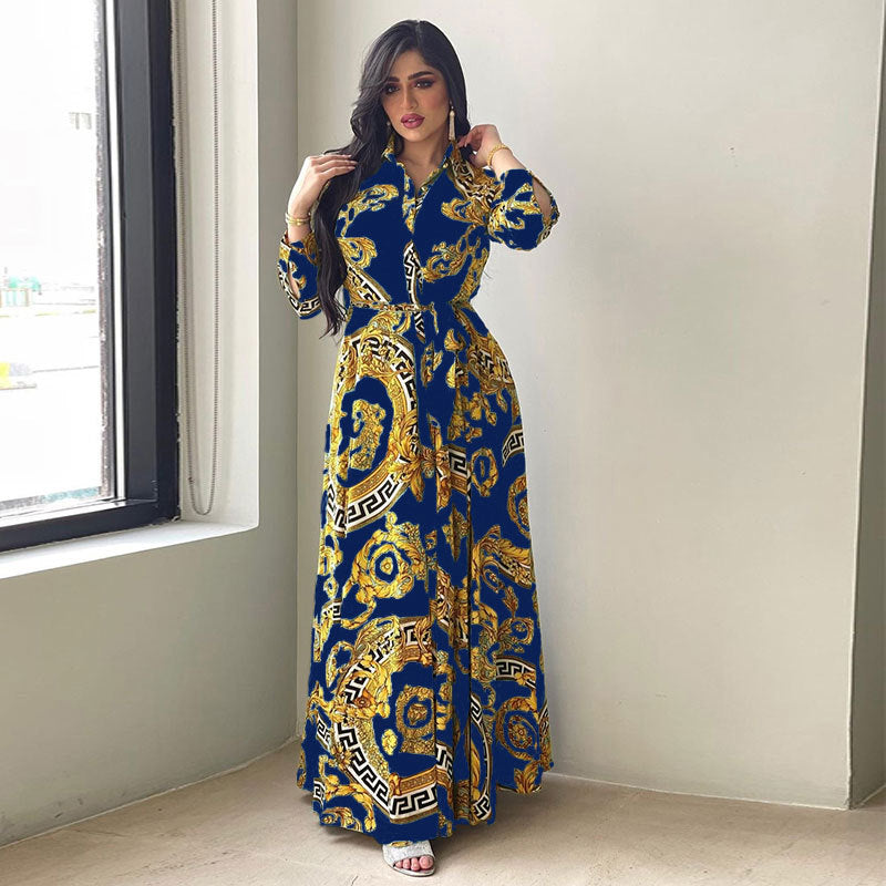 XIEYINSHE Ab130 Europe and America Cross Border Middle East Independent Station Foreign Trade Hot Sale Large Swing Women's Clothing Printed Shirt Dress