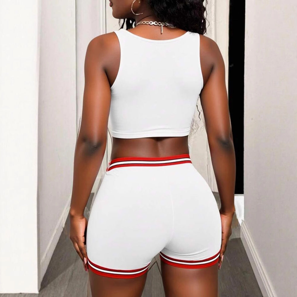 new summer New sexy Spice Girls printed suspender top vest waist hip shorts suit women