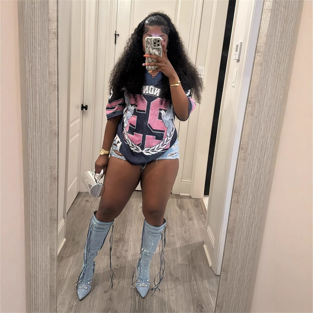 Autumn new New Popular trade loose casual versatile sports style fashion printing short-sleeved T-shirt top women