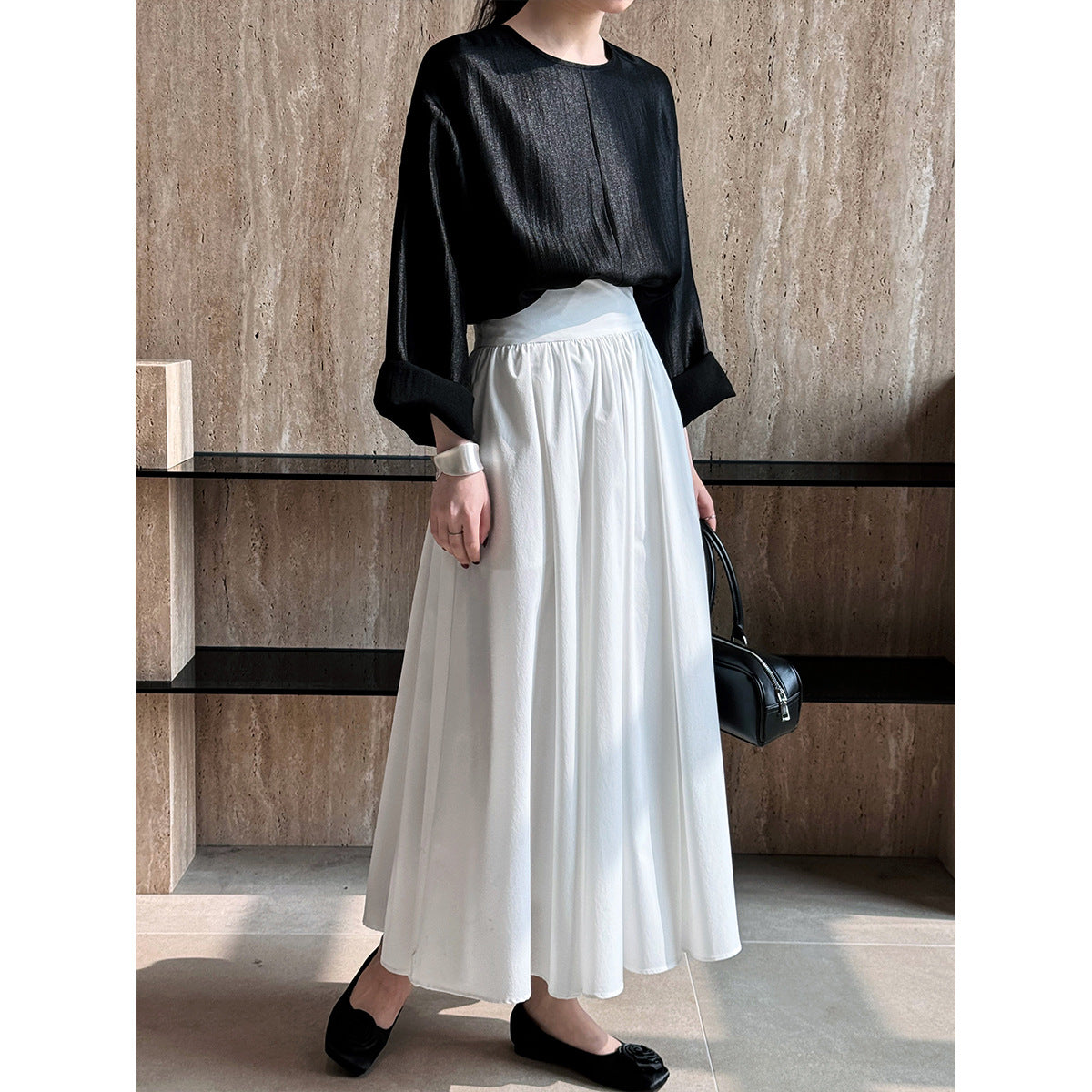 Luxi spring new high-end pink skirt big pendulum A-fold pleated skirt 73212