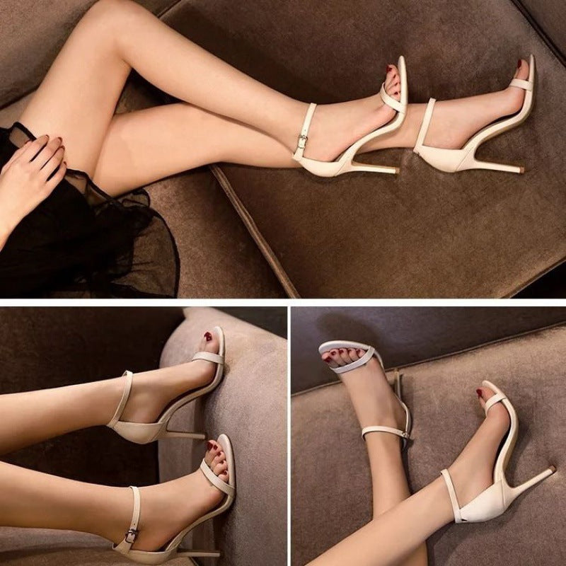 VLOVELAW Ankle-Strap High Heels Sandals Female Summer New Stiletto Open Toe Black Sexy All-Matching Trending Girl Fairy