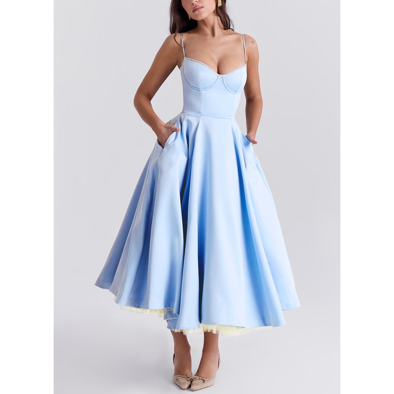 VLOVELAW European and American Style Sexy Women's Wear Cross-Border New V-neck Brace Sleeveless Dress Pettiskirt Long Skirt