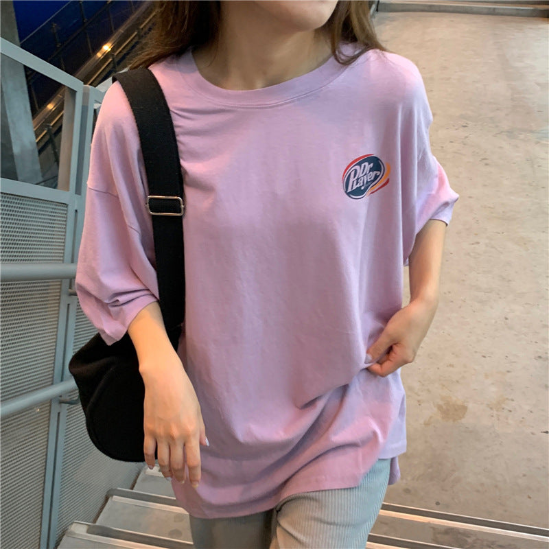 VLOVELAW Summer BF Style Loose Slimming Hong Kong Style Short Sleeve T-shirt Female Students Front and Rear Letter Printing Ins Fashion Top