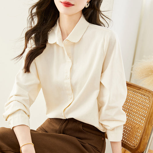 Cotton cocoon, doll collar shirt, women's long sleeves  spring and autumn new top, basic commuter temperament shirt