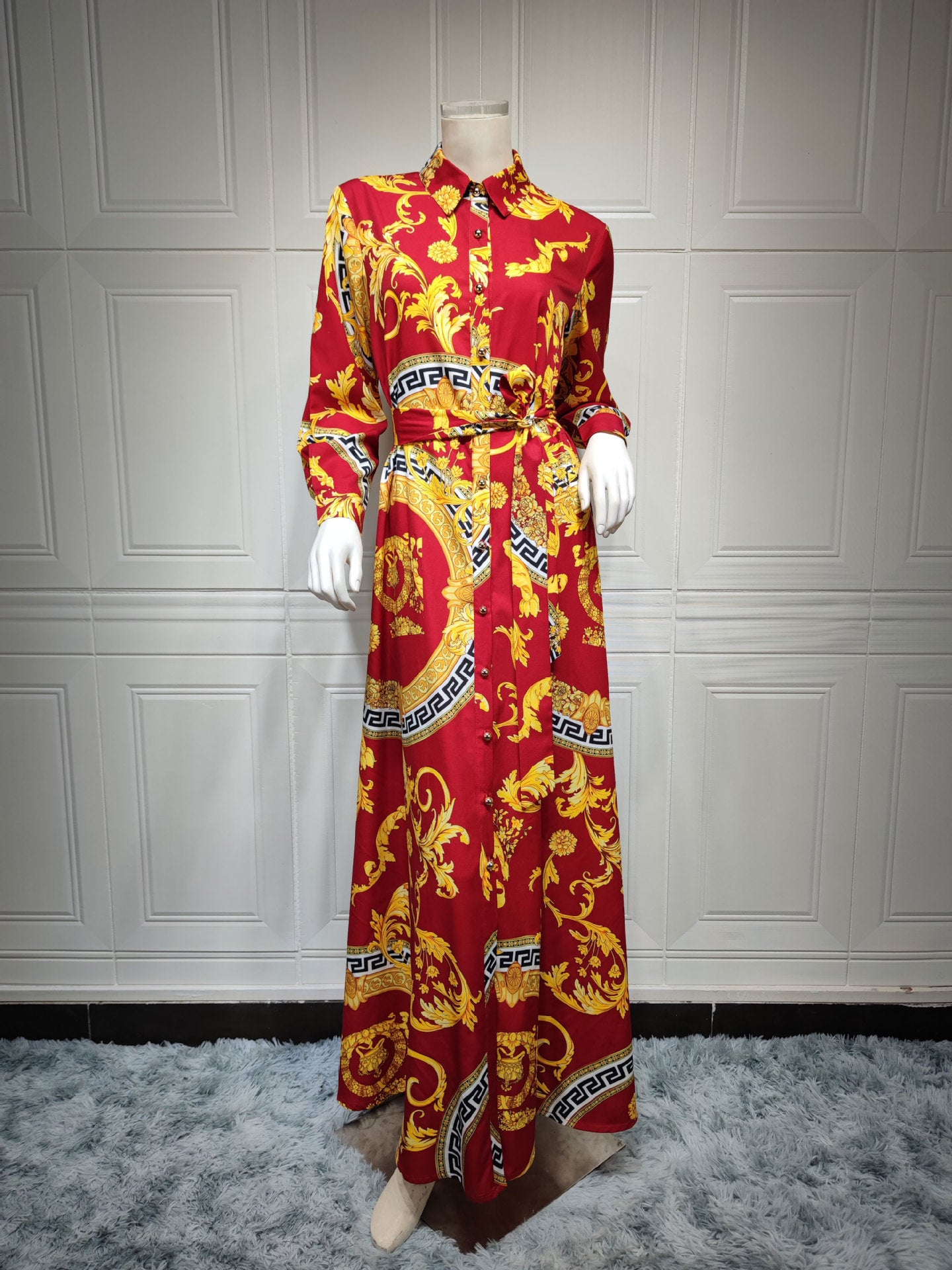 XIEYINSHE Ab130 Europe and America Cross Border Middle East Independent Station Foreign Trade Hot Sale Large Swing Women's Clothing Printed Shirt Dress