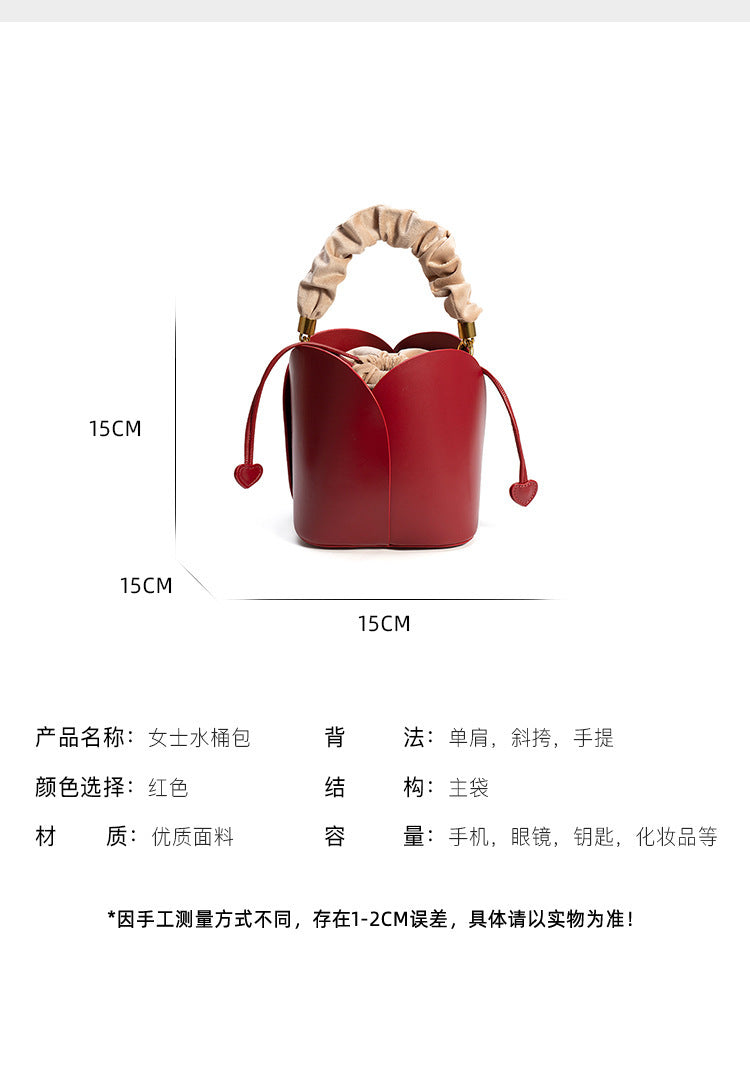 VLOVELAW Spring/Summer New Bucket Bag Special-Interest Design Vegetable Basket Bag Retro High-Grade Petal Flower Portable Messenger Bag
