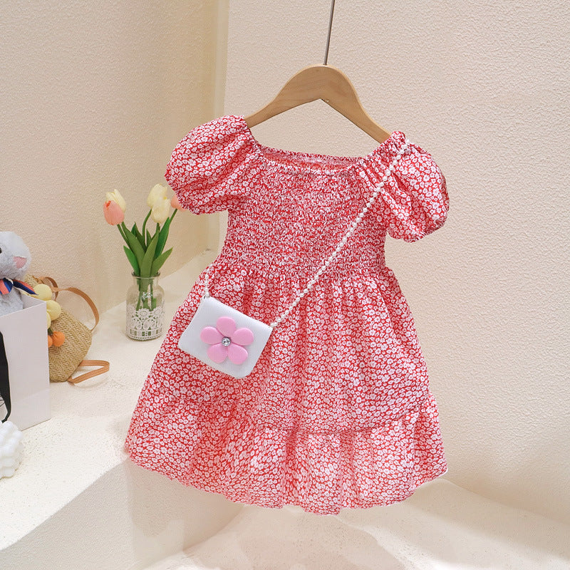 Girls' Summer Princess Dress 2025 Summer New Baby Cartoon Dress Children's Western Style Cute Floral Skirt