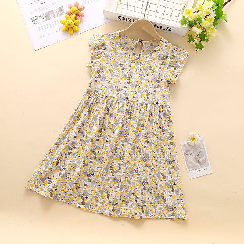 VLOVELAW Girls Dress Kids' Skirt Summer Baby Cotton Silk Floral Skirt Baby Girl Short Sleeve Princess Dress Clothes Children's Clothing