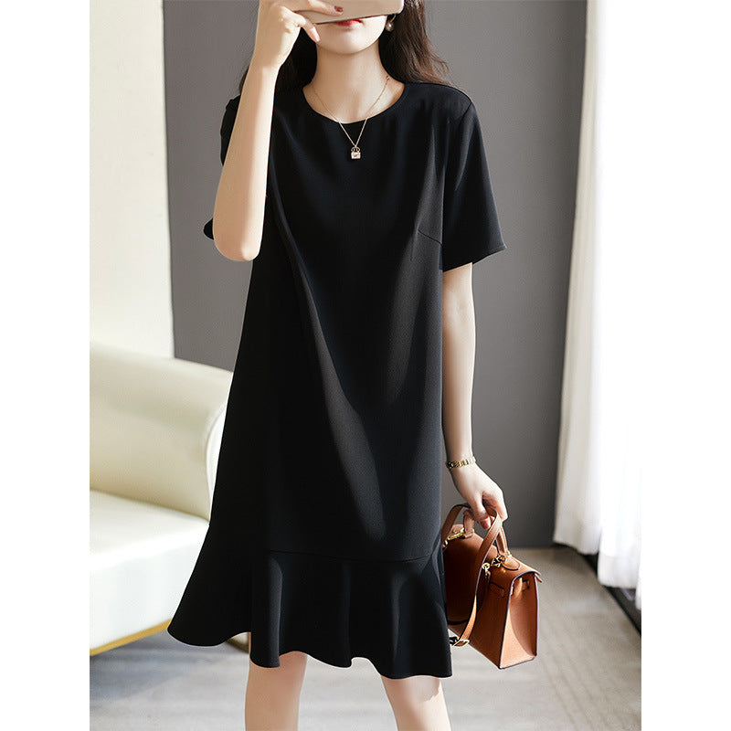 2025 triacetate fishtail small black dress high-end dress  women's new medium and long black skirt summer