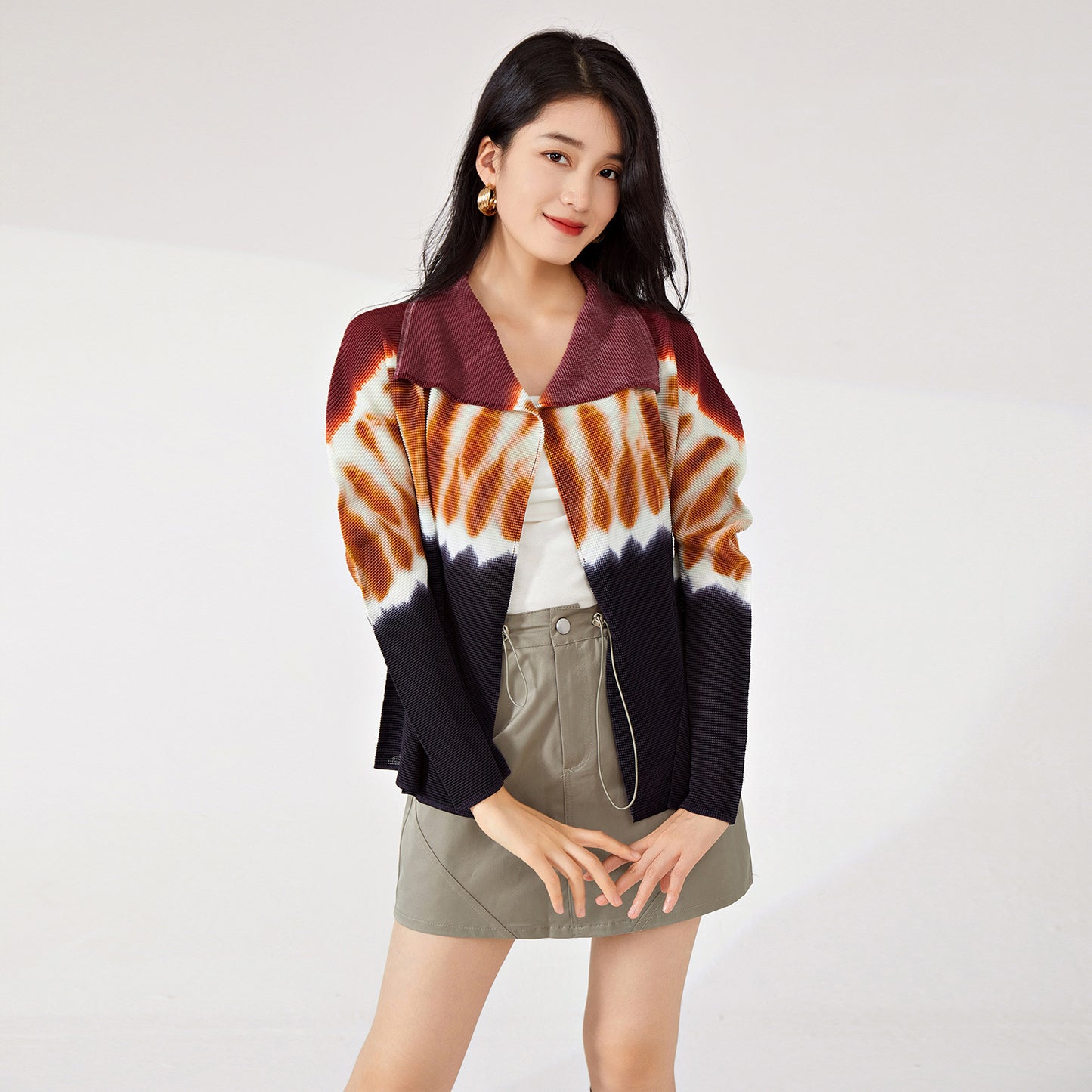 2025 Spring coat women's high-end fashion new lapel loose printing long-sleeved commuting versatile cardigan top