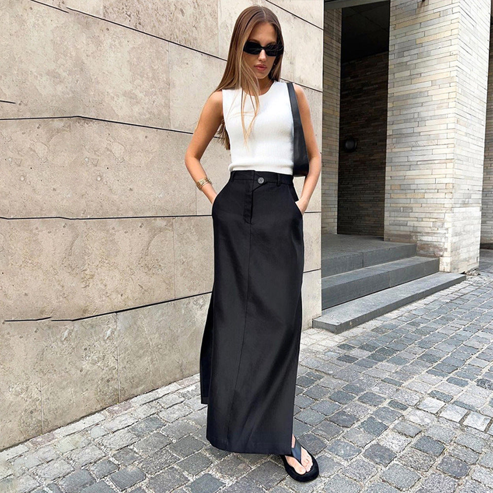 KKBOXLY Cross-border split skirt women's New autumn and winter new high-waisted temperament commuter skirt 2025 A-shaped dress