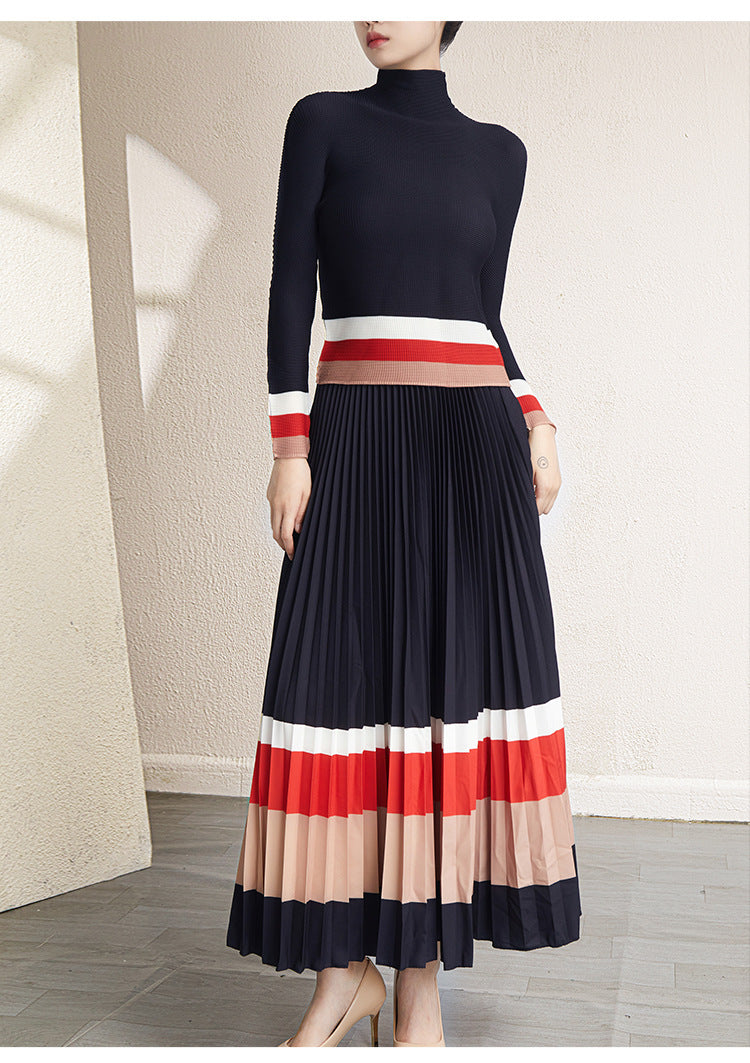 2025 Mizhai suit two-piece skirt, thin Popular trade Popularan goods design sense contrasting color top, light luxury fashion pleated skirt