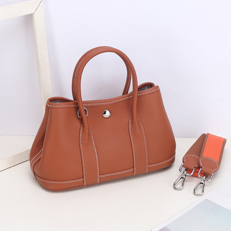 VLOVELAW 2025 New version, first-layer cowhide garden bag, genuine leather, fashionable large-capacity tote bag, wide shoulder strap, shoulder bag, commuter handbag.