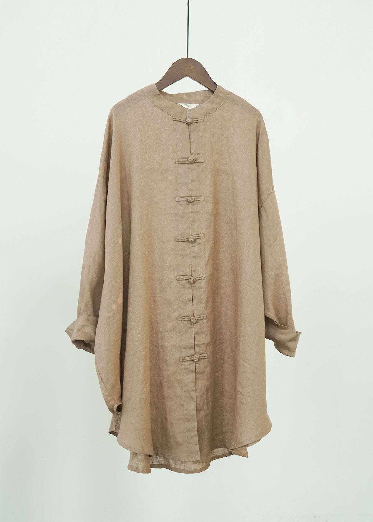retro art splash ink printing linen Chinese loose coat, Guochao placket silhouette shirt S22293