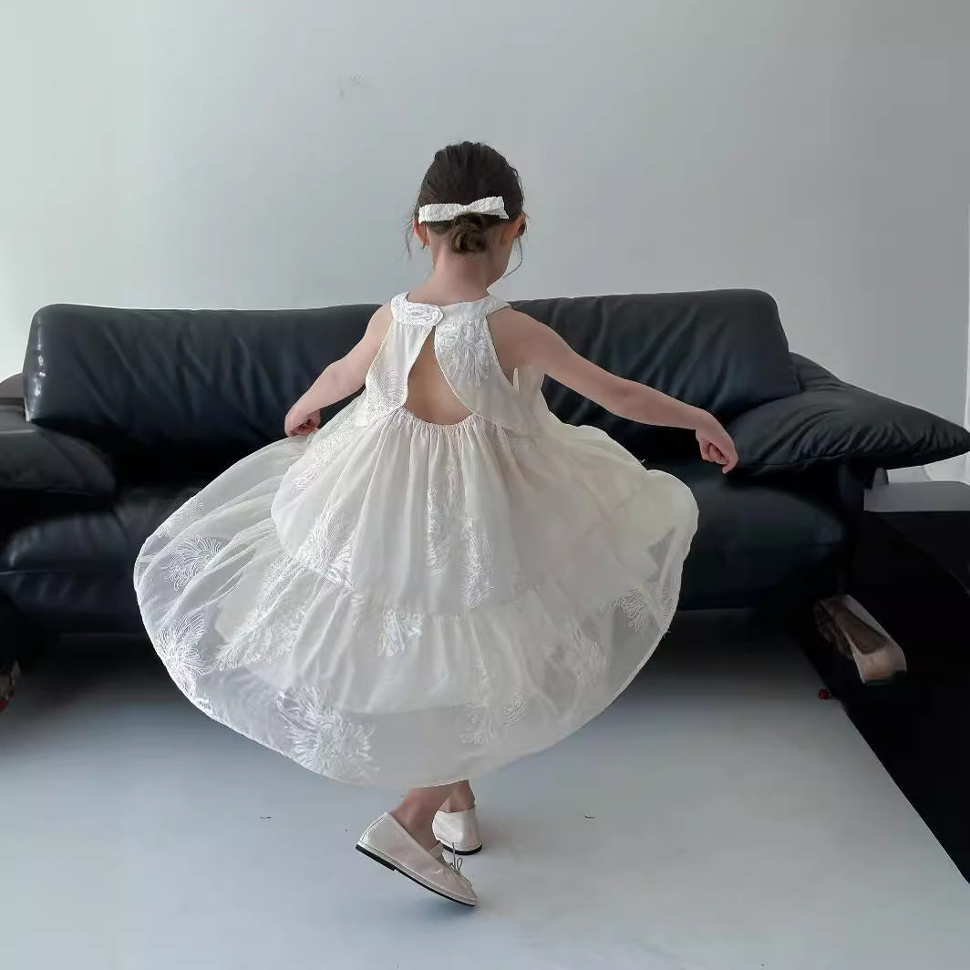 VLOVELAW South Korea Children's Clothing Summer Girls Vacation Style Dress Middle and Big Children Girls Halter Backless Fairy Dress Princess Dress