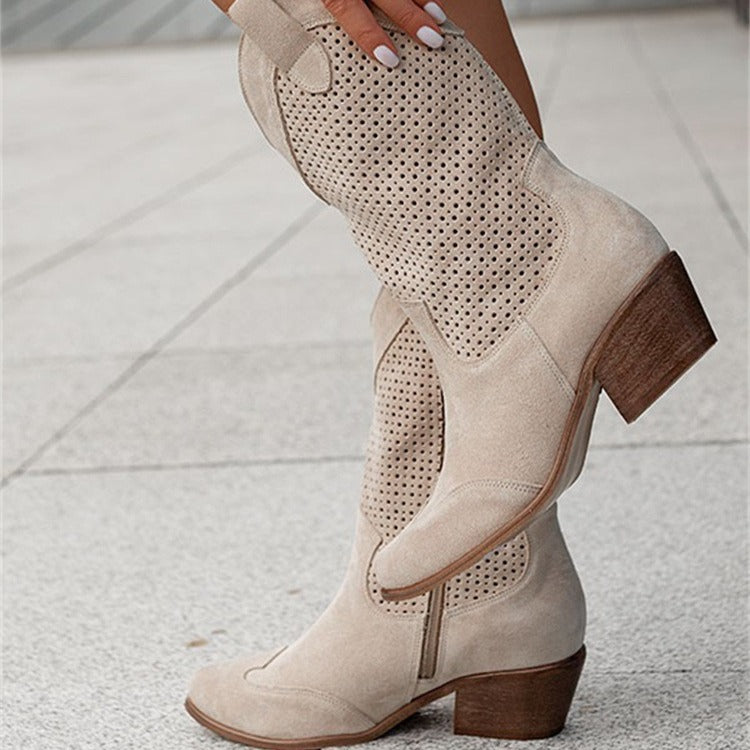Dropshopping Winter New Foreign Trade Mid Heel 40-43 Burnt Suede Low-Top Women's Boots Fashion