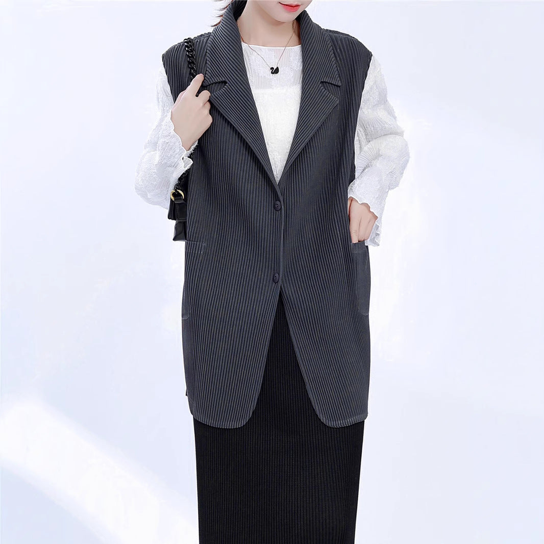 2025 counter knitted vest women wear autumn and winter new fashion high-end suit collar sleeveless jacket versatile