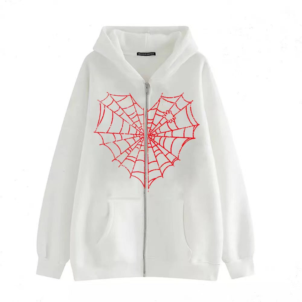 VLOVELAW 2025 Colored Spider Web Street Hip Hop Gothic Harajuku Y2k Black Zipper Hoodie Women, Harajuku Jacket Sweater Women