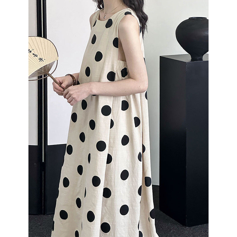 2025 Tachibana spring and summer new sleeveless dress women's Korean round neck polka dot temperament age-reducing skirt 12006