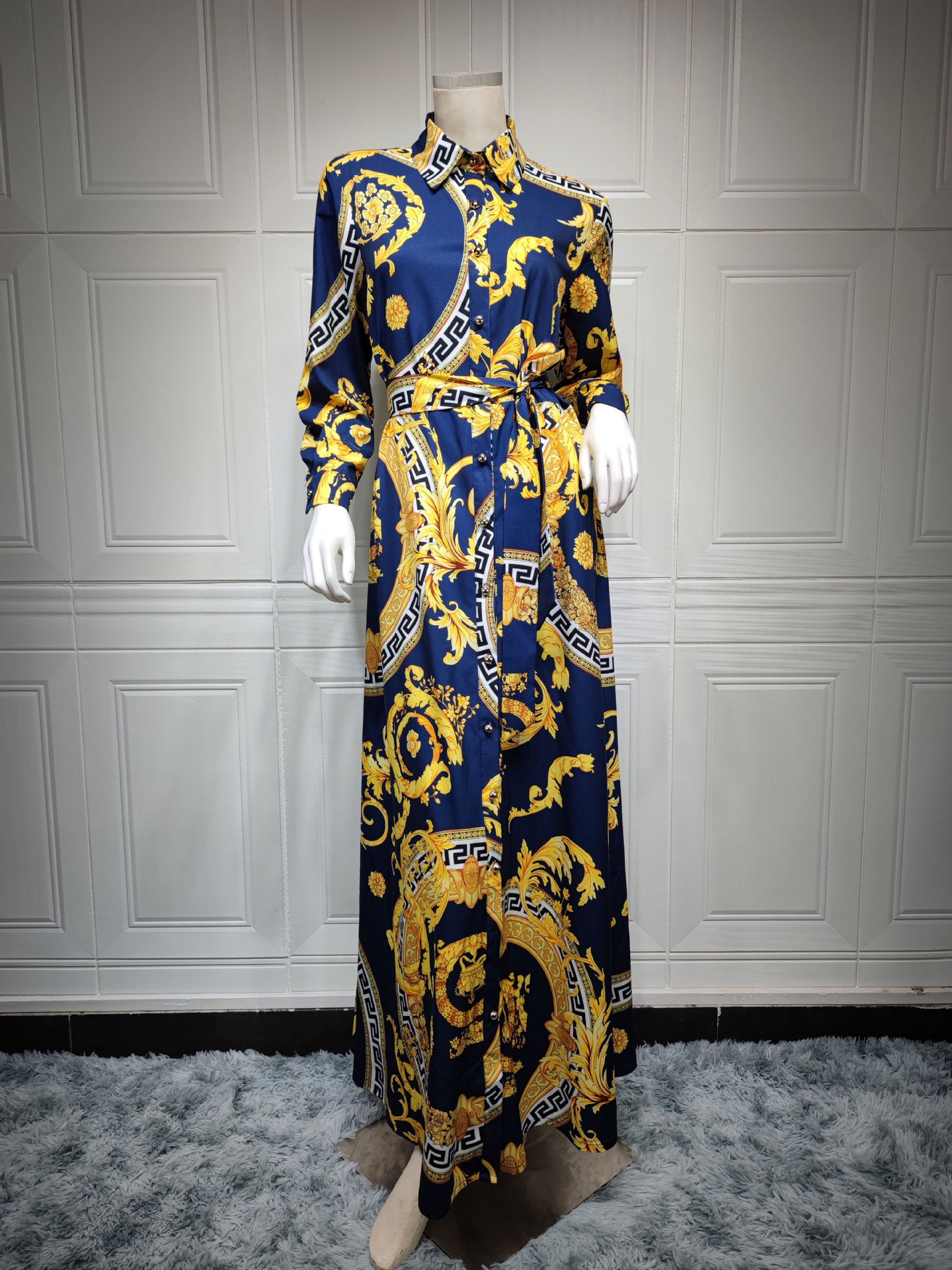 XIEYINSHE Ab130 Europe and America Cross Border Middle East Independent Station Foreign Trade Hot Sale Large Swing Women's Clothing Printed Shirt Dress