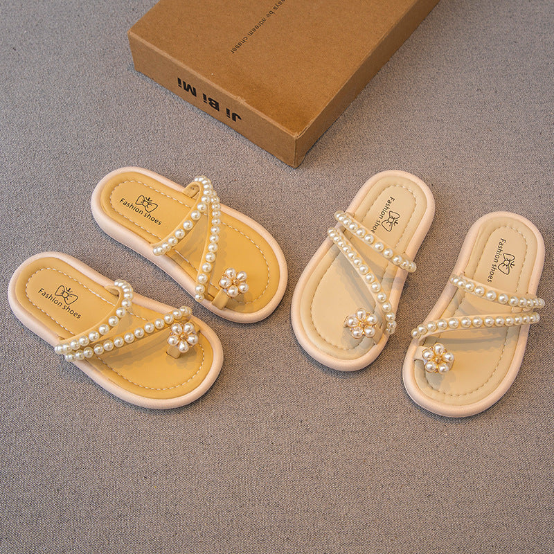 VLOVELAW Girls' Slipper Flip Toe Summer New Children's Shoes Girl Princess Shoes Soft Bottom Non Slip Outdoor Indoor Shoes