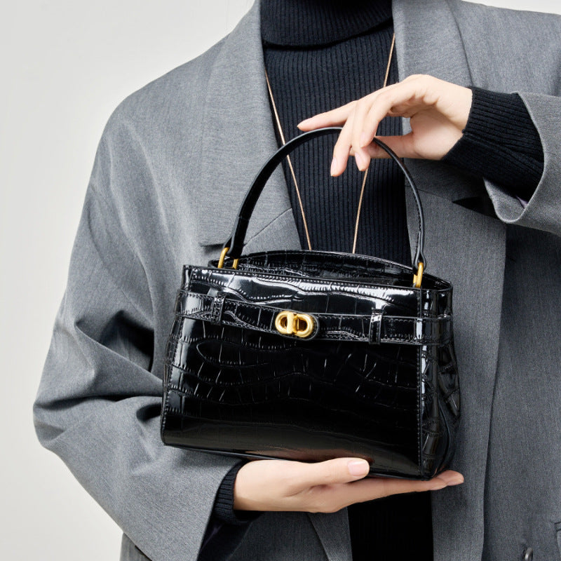VLOVELAW 2025 Kelly bag large women's high-end alligator pattern lock small square bag new leather handbag commuter messenger women's bag