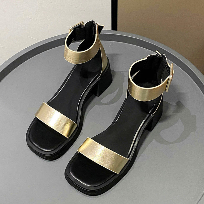 VLOVELAW High Heel Sandals for Women Summer New British Style Peep Toe Strap Bag Heel Chunky Heel Back Zipper Sandals Wholesale