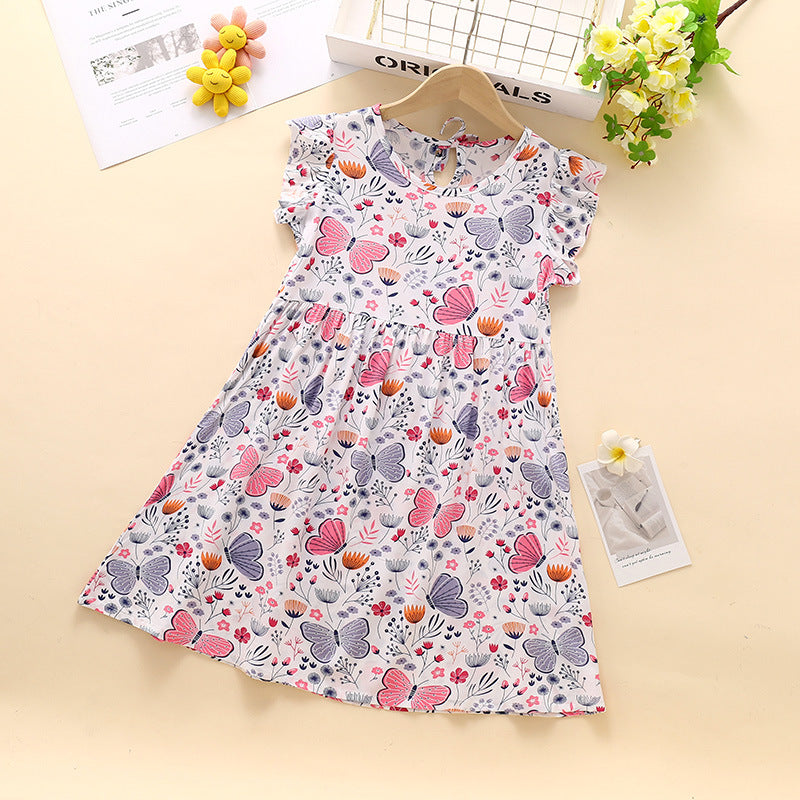 VLOVELAW Girls Dress Kids' Skirt Summer Baby Cotton Silk Floral Skirt Baby Girl Short Sleeve Princess Dress Clothes Children's Clothing