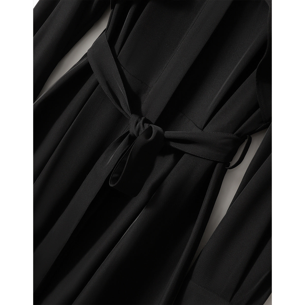 2025 temperament Hepburn style small black dress, shirt dress  spring and summer women's clothing long-sleeved medium and long skirt