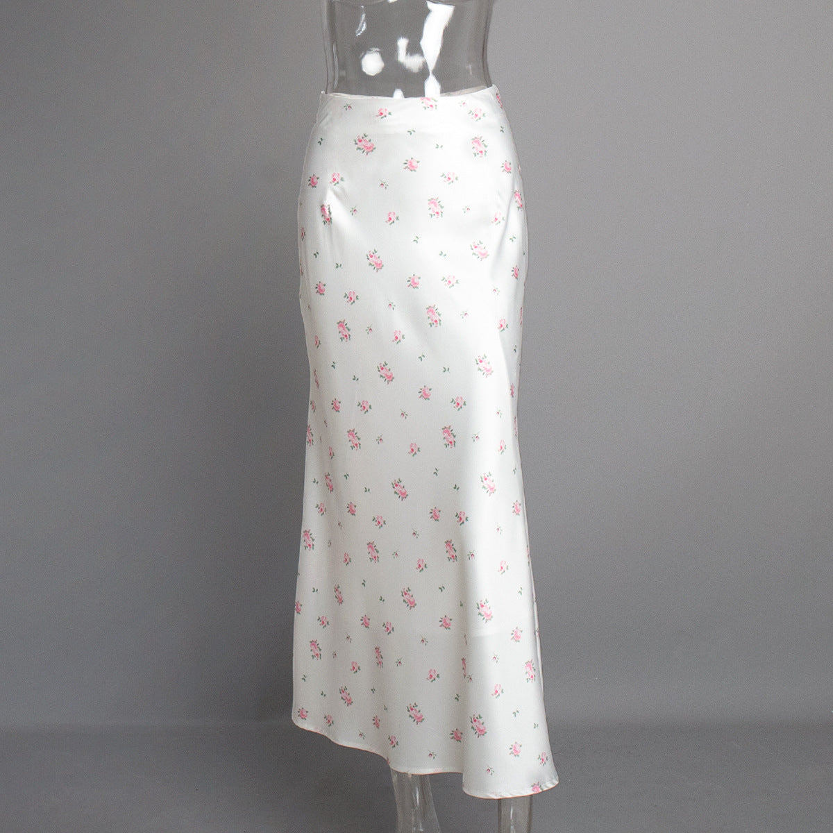 KKBOXLY Cross-border printed skirt Europe, America New spring and summer new temperament floral satin printing drape high waist skirt