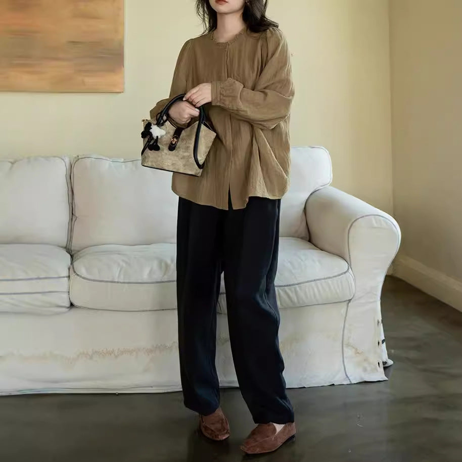Early autumn top, double cotton yarn flower collar shirt jacket, loose women's shirt new B0921