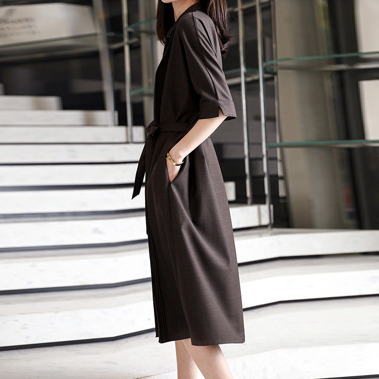 2025 Japanese commuter wool shirt skirt, high sense  summer new temperament women's clothing, medium and long dress