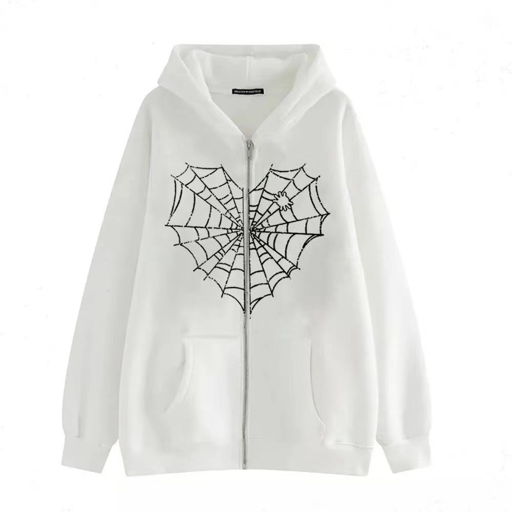 VLOVELAW 2025 Colored Spider Web Street Hip Hop Gothic Harajuku Y2k Black Zipper Hoodie Women, Harajuku Jacket Sweater Women