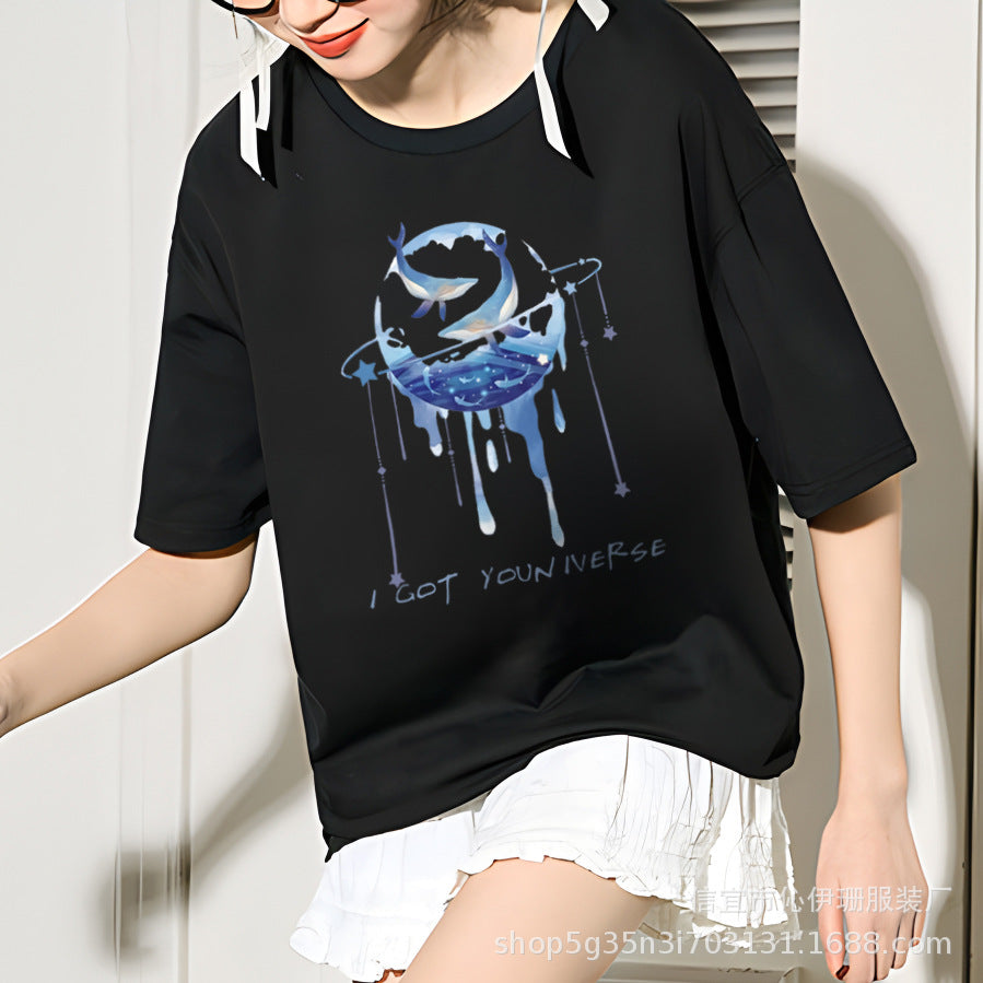 VLOVELAW Summer Women's Cotton Short-Sleeved T-shirts Women's New Versatile Simple Style Loose Half-Sleeve Top Ins Trendy White