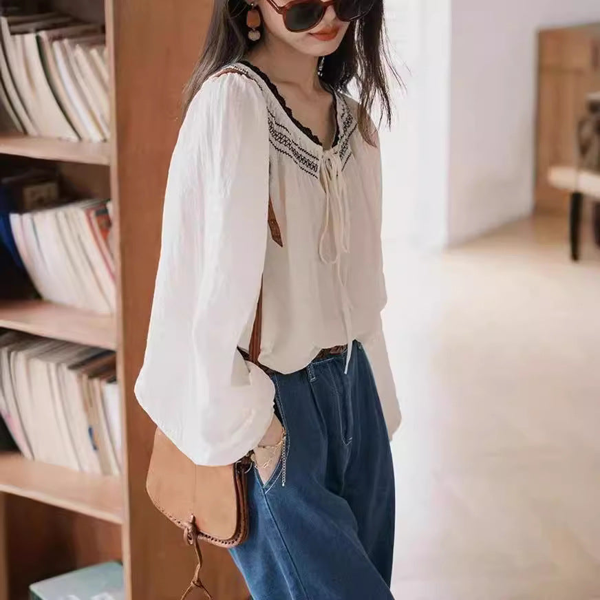 VLOVELAW Ethnic Style Retro Design Sun-Proof Chiffon Shirt for Women Spring/Summer New Top Thin Super Fairy Shirt