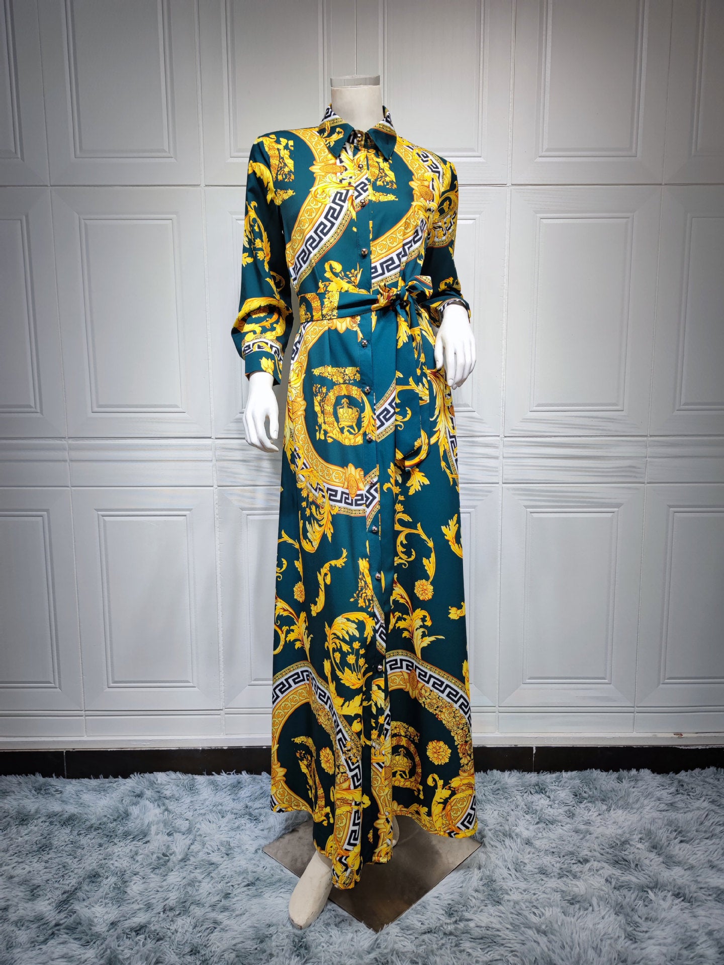 XIEYINSHE Ab130 Europe and America Cross Border Middle East Independent Station Foreign Trade Hot Sale Large Swing Women's Clothing Printed Shirt Dress