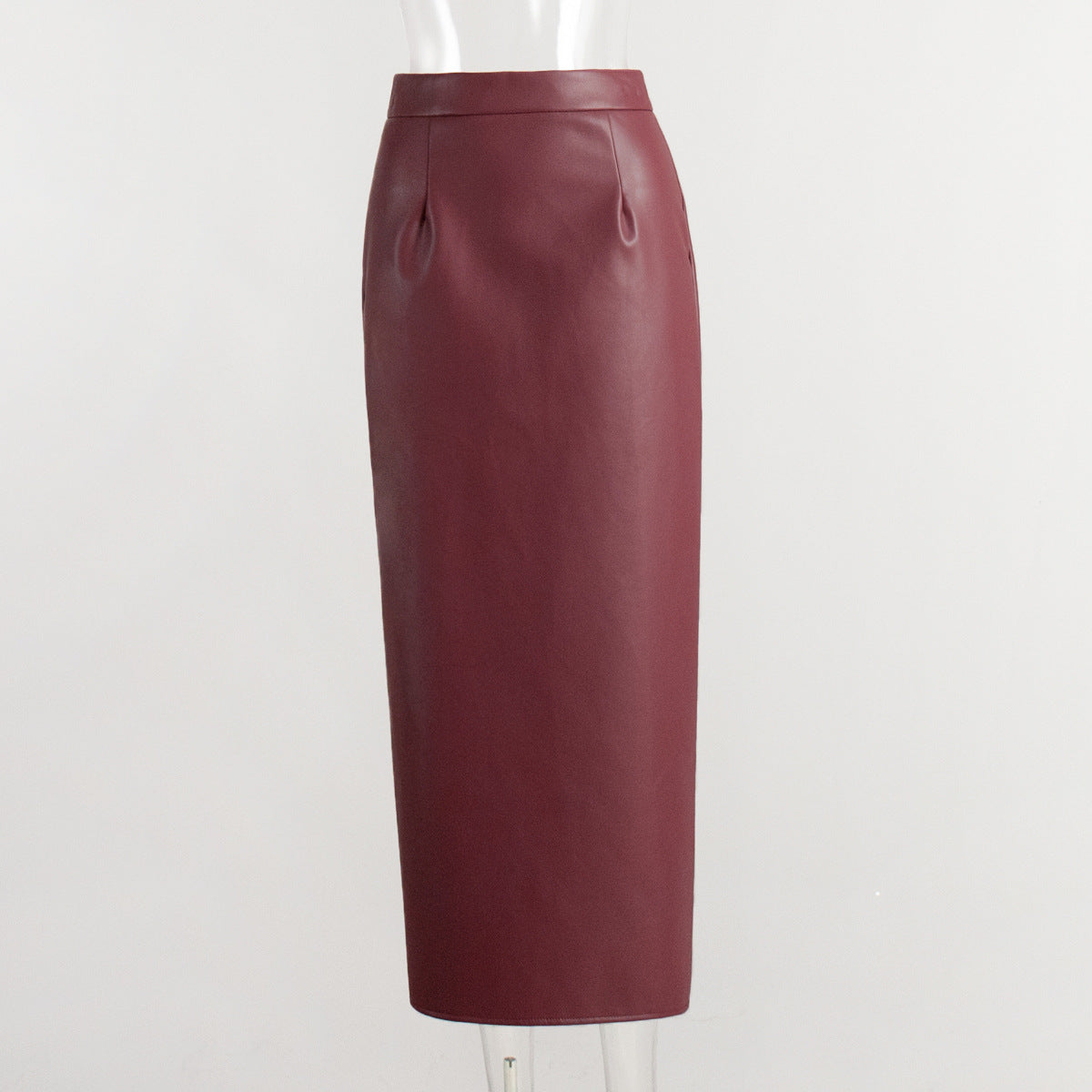 KKBOXLY Cross-border Ankola red split hip skirt New autumn new fashion leather skirt high-end slim PU skirt