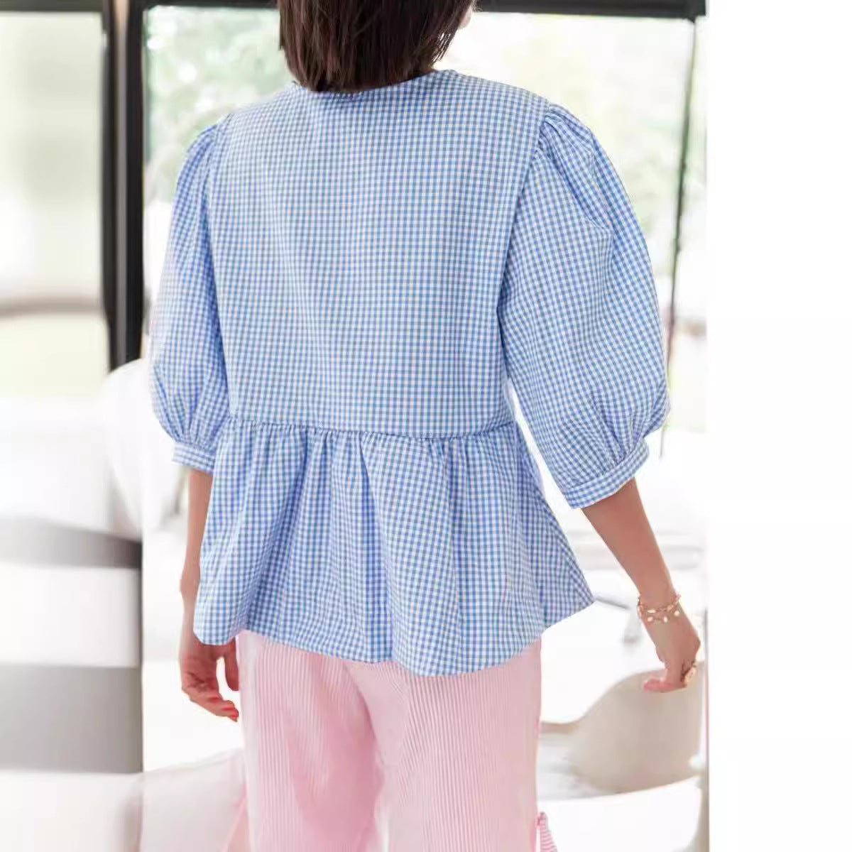 VLOVELAW Cross-Border Spring/Summer New Women's Tops Fashion Striped Stitching Shirt Top Women's European and American Style