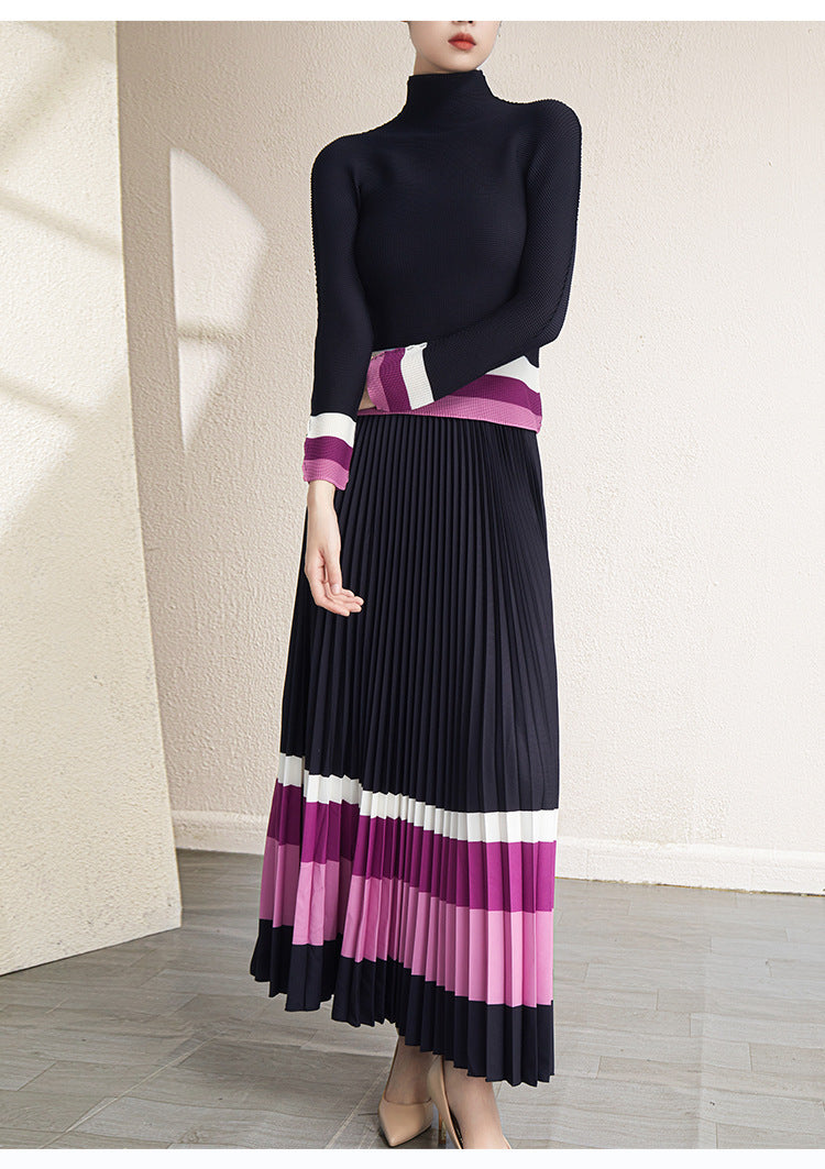 2025 Mizhai suit two-piece skirt, thin Popular trade Popularan goods design sense contrasting color top, light luxury fashion pleated skirt