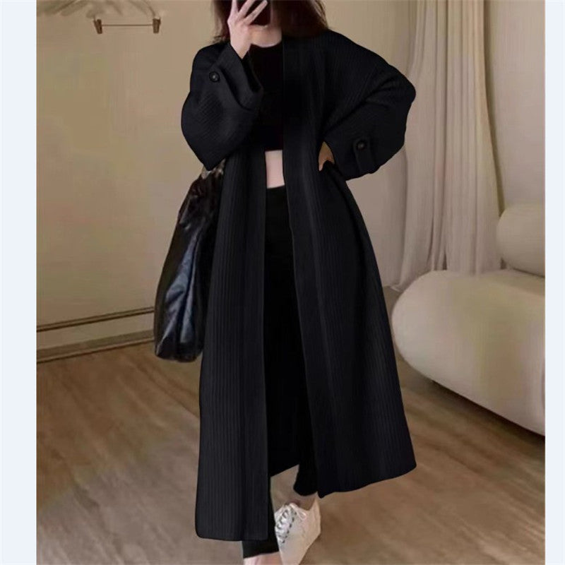 VLOVELAW medium and long sweater knitted cardigan women's coat autumn and winter lazy wind soft waxy loose coat European coat women