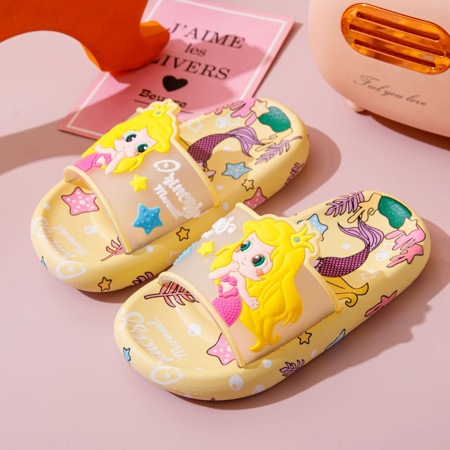 VLOVELAW Summer New Cartoon Mermaid Girls' Slipper Cute Girl Kids Flip Flops Indoor Outdoor Non-Slip