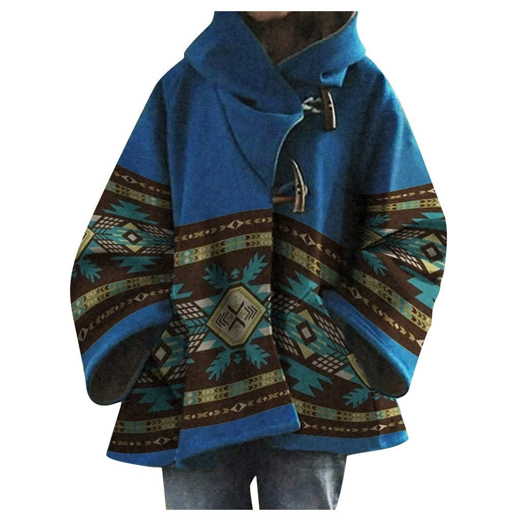 Popular trade ebay new autumn and winter women's clothing long-sleeved hooded jacket printed dragon and phoenix coat