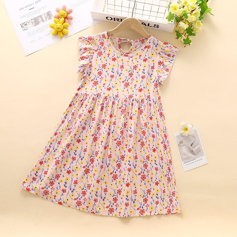 VLOVELAW Girls Dress Kids' Skirt Summer Baby Cotton Silk Floral Skirt Baby Girl Short Sleeve Princess Dress Clothes Children's Clothing
