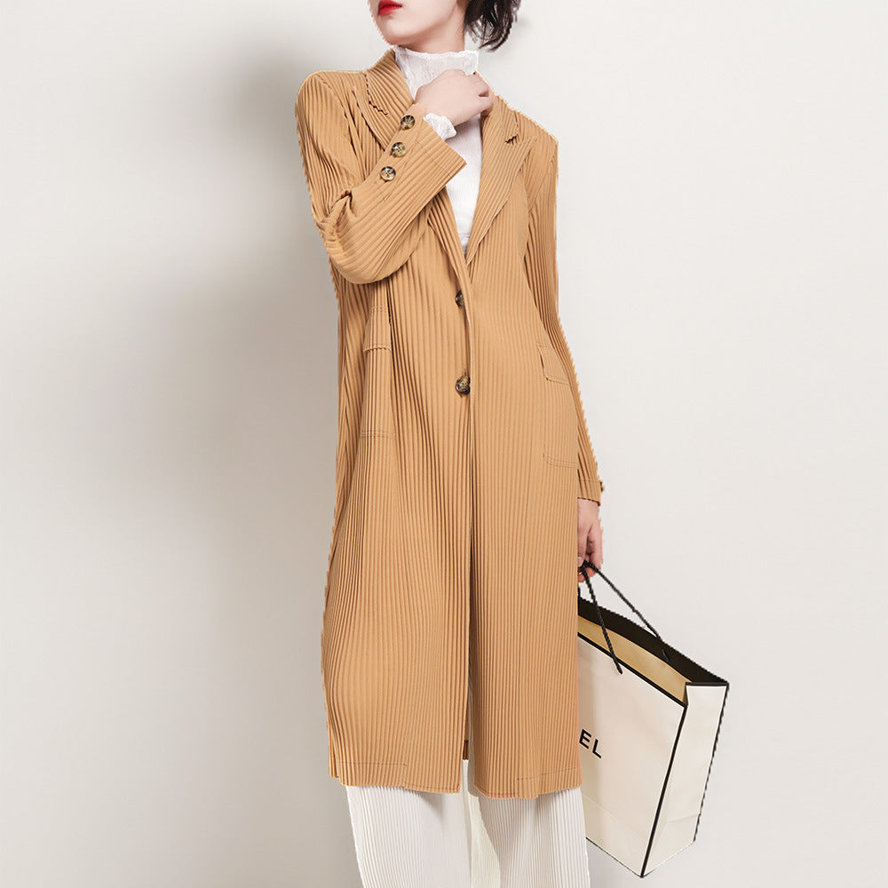 2025 trench coat autumn women's coat women's clothing high-end sense medium and long loose and thin pleated suit collar coat high-end