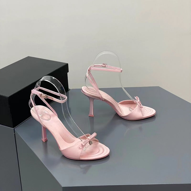 VLOVELAW Style Satin High Heel Sandals for Women Summer New Niche High-Grade Ankle-Strap Stilettos Open Toe Sandals for Women